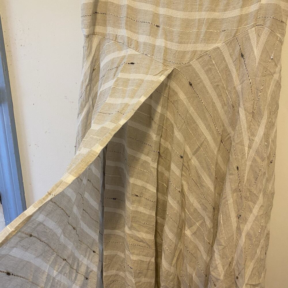 Women L Midi Skirt Bohemian Asymmetrical Natural Beige Linen Blend Striped Beach - Picture 9 of 10